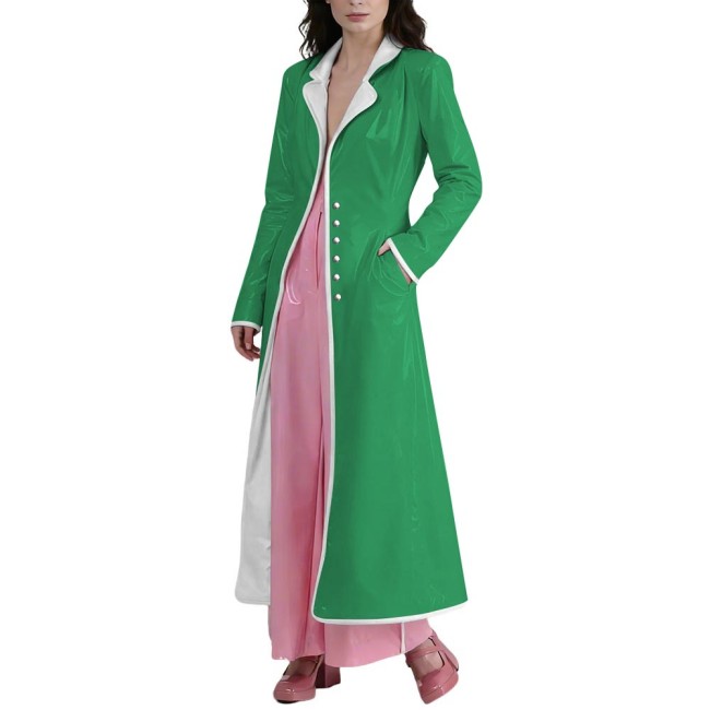 Elegant Glossy PVC Long Trench Coat for Women Plus Size Lapel Long Sleeve Spliced Vintage Long Coats Female Fashion Maxi Jackets