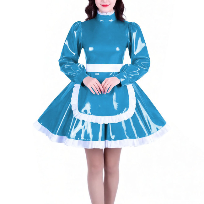 Crossdresser Long Sleeves French Maid Dress Outfits High Neck Elegant A-line Short Maid Apron Dresses Sissy Role Play Costumes