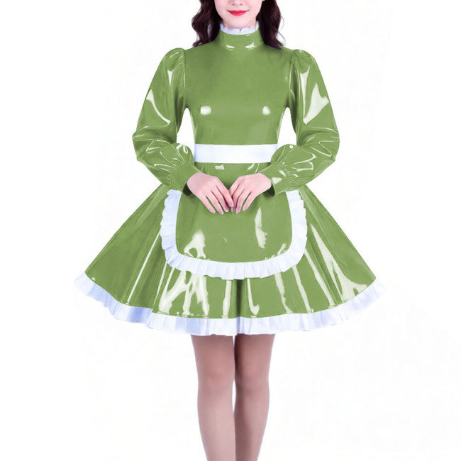 Crossdresser Long Sleeves French Maid Dress Outfits High Neck Elegant A-line Short Maid Apron Dresses Sissy Role Play Costumes