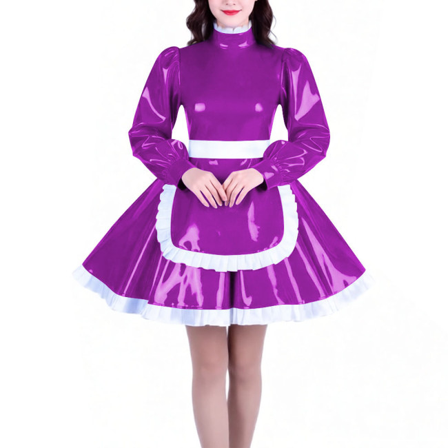 Crossdresser Long Sleeves French Maid Dress Outfits High Neck Elegant A-line Short Maid Apron Dresses Sissy Role Play Costumes