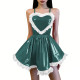 Sexy Sleeveless Crisscross Back A-line Mini Dress with White Lace Trim Womens Heart-Shaped Short Flared Skater Dress Clubwear
