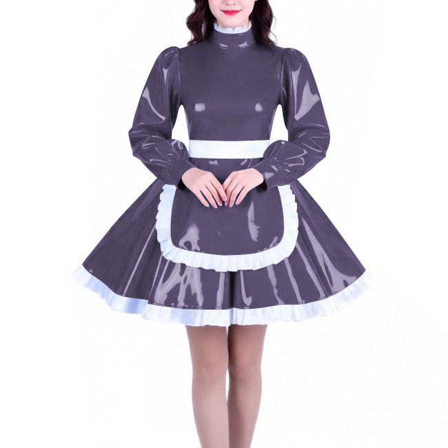 Crossdresser Long Sleeves French Maid Dress Outfits High Neck Elegant A-line Short Maid Apron Dresses Sissy Role Play Costumes