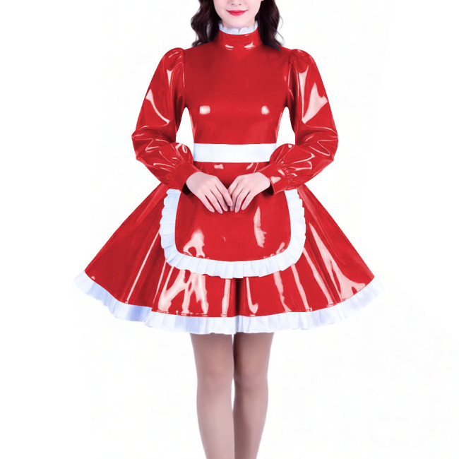 Crossdresser Long Sleeves French Maid Dress Outfits High Neck Elegant A-line Short Maid Apron Dresses Sissy Role Play Costumes