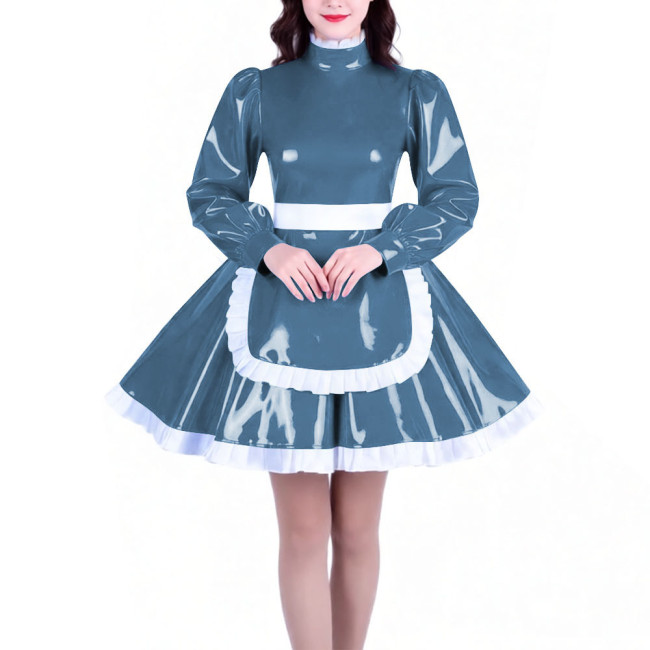 Crossdresser Long Sleeves French Maid Dress Outfits High Neck Elegant A-line Short Maid Apron Dresses Sissy Role Play Costumes