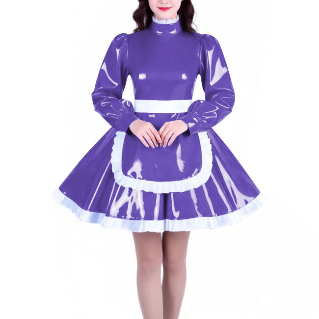 Crossdresser Long Sleeves French Maid Dress Outfits High Neck Elegant A-line Short Maid Apron Dresses Sissy Role Play Costumes