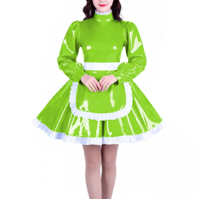 Crossdresser Long Sleeves French Maid Dress Outfits High Neck Elegant A-line Short Maid Apron Dresses Sissy Role Play Costumes