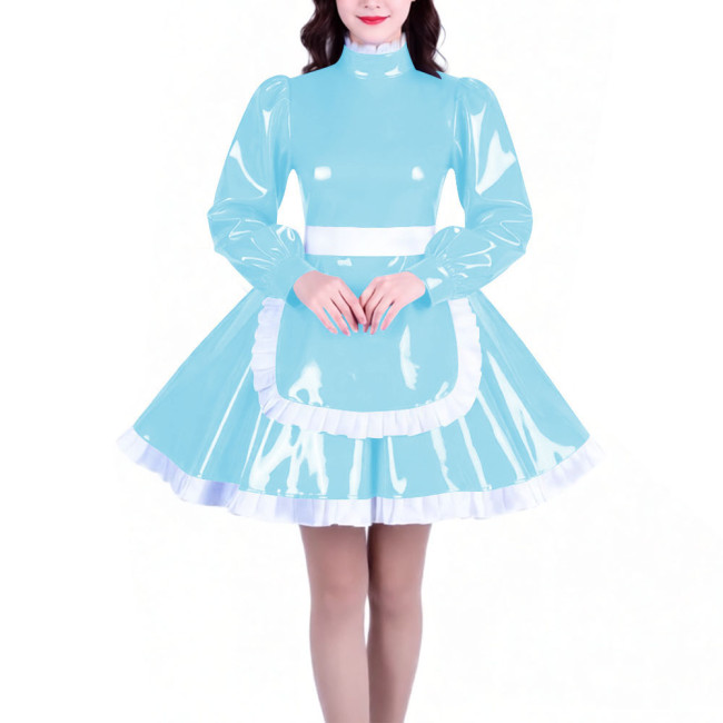 Crossdresser Long Sleeves French Maid Dress Outfits High Neck Elegant A-line Short Maid Apron Dresses Sissy Role Play Costumes