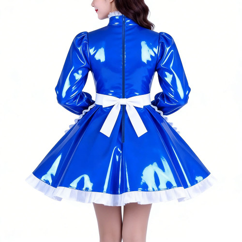 Crossdresser Long Sleeves French Maid Dress Outfits High Neck Elegant A-line Short Maid Apron Dresses Sissy Role Play Costumes