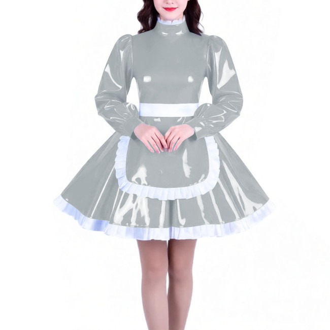 Crossdresser Long Sleeves French Maid Dress Outfits High Neck Elegant A-line Short Maid Apron Dresses Sissy Role Play Costumes