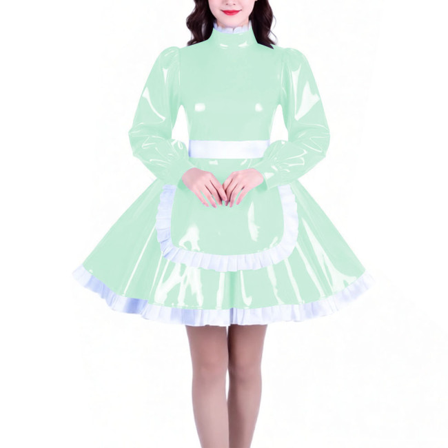 Crossdresser Long Sleeves French Maid Dress Outfits High Neck Elegant A-line Short Maid Apron Dresses Sissy Role Play Costumes