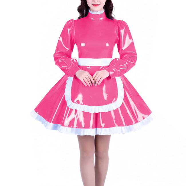 Crossdresser Long Sleeves French Maid Dress Outfits High Neck Elegant A-line Short Maid Apron Dresses Sissy Role Play Costumes