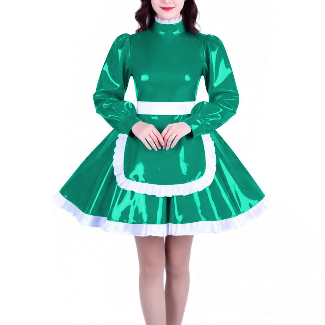 Crossdresser Long Sleeves French Maid Dress Outfits High Neck Elegant A-line Short Maid Apron Dresses Sissy Role Play Costumes