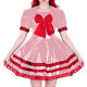 Wetlook Party Shiny PVC Sailor Dress Short Sleeve Red Tiered Ruffled Hem Lolita Style A-line Mini Dress for Cosplay Themed Party