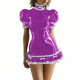 Ruffle Patchwork PVC Shiny Mini Dress Women High Neck Puff Short Sleeve Bodycon Dresses Party Slim Fit Vestidos Music Club Gown