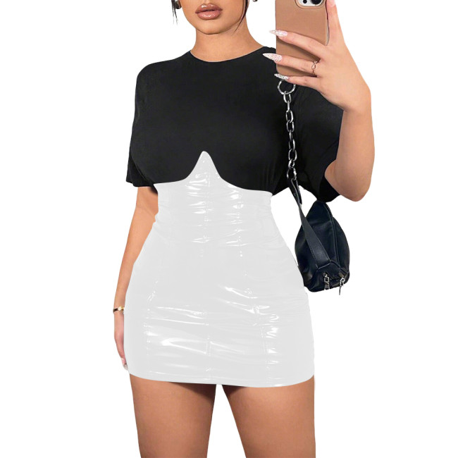 Sexy Wetlook High Waist Half Tube Top Dress Women Glossy Leather PVC Mini Skirts Hotties Club Tight Skirts Female Streetwear