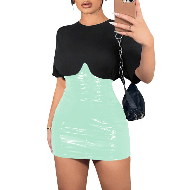 Sexy Wetlook High Waist Half Tube Top Dress Women Glossy Leather PVC Mini Skirts Hotties Club Tight Skirts Female Streetwear