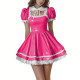 Lolita Style Shiny PVC Leather Mini Dresses Sissy Puff Short Sleeve Peter Pan Collar Short Dress with Ruffles Hem Party Outfits