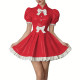 Sissy Chic Puff Sleeve Mini Dress with White Bows Vinyl PVC Leather Front Button Ruffled Short Dresses Lolita Style Party Outfit