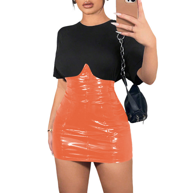 Sexy Wetlook High Waist Half Tube Top Dress Women Glossy Leather PVC Mini Skirts Hotties Club Tight Skirts Female Streetwear