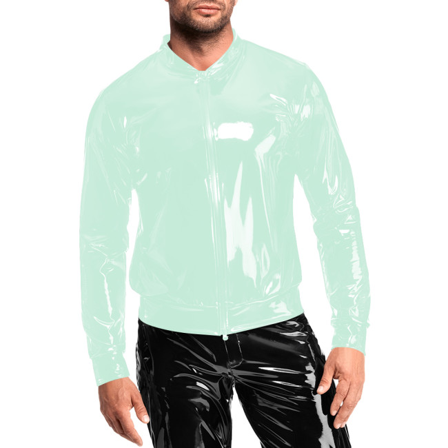 Trendy Shiny Leather PVC High Street Jacket  Mens Glossy Wet Look Long Sleeve Zip-up Jacket Fashion Nightclub Coats Clubwear