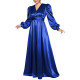 Evening Party Satin Maxi Dress for Women Elegant V Neck Puff Long Sleeve A-line Dress Plus Size Empire Waist Cocktail Prom Gown