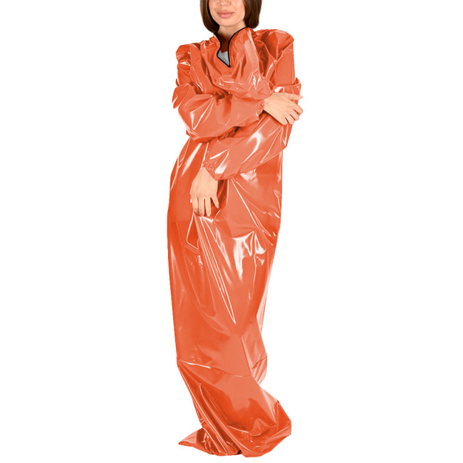 Glossy Leather Long Sleeve Hooded Bodysuit for Womens Wetlook Bondage Body Sack for Club Party Festival Cosplay Loose Catsuit