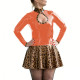 Party Sexy Leopard Printed Mini Skirt Set Plus Size Long Sleeve Hollow Slim Top with Pleated Skirt Suit Lady Club Glossy Outfit