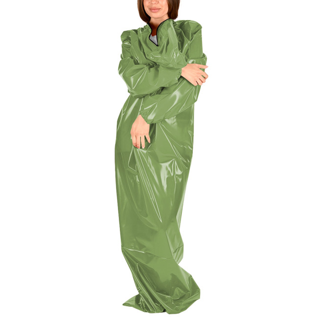 Glossy Leather Long Sleeve Hooded Bodysuit for Womens Wetlook Bondage Body Sack for Club Party Festival Cosplay Loose Catsuit