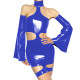 Wetlook Shiny PVC Leather Fashion Flared Sleeves Mini Dress Ladies SexyTurtleneck Hollow-Out Bodycon Dress Party Club Appreal