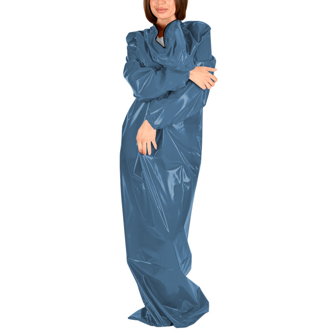 Glossy Leather Long Sleeve Hooded Bodysuit for Womens Wetlook Bondage Body Sack for Club Party Festival Cosplay Loose Catsuit