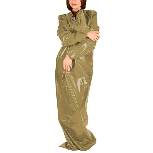 Glossy Leather Long Sleeve Hooded Bodysuit for Womens Wetlook Bondage Body Sack for Club Party Festival Cosplay Loose Catsuit