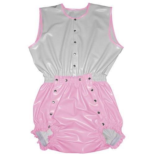 Novetly Glossy PVC Leather Patchwork Romper Adult Baby Sleeveless Button Front Cosplay Bodysuit Wet Look Sissy Party Clubwear