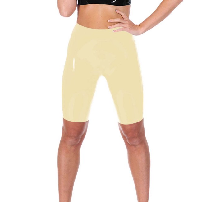 Women's Plus Size Shiny PVC High-Waisted Shorts with Pockets Casual Glossy Leather Hot Pants for Everyday Wear Weekend Outings
