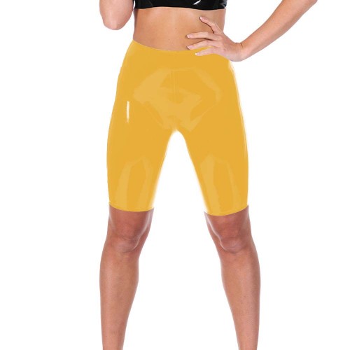 Women's Plus Size Shiny PVC High-Waisted Shorts with Pockets Casual Glossy Leather Hot Pants for Everyday Wear Weekend Outings