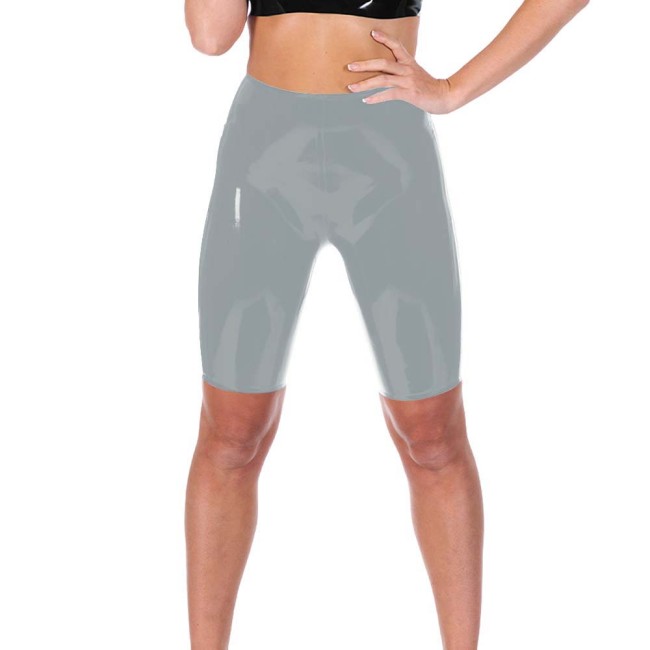 Women's Plus Size Shiny PVC High-Waisted Shorts with Pockets Casual Glossy Leather Hot Pants for Everyday Wear Weekend Outings