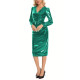 New Women's PVC Vinyl Leather Dress Plus Size Knee-length Cross V-neck Long Sleeves Dress Office Ladies Evening Party Prom Gown