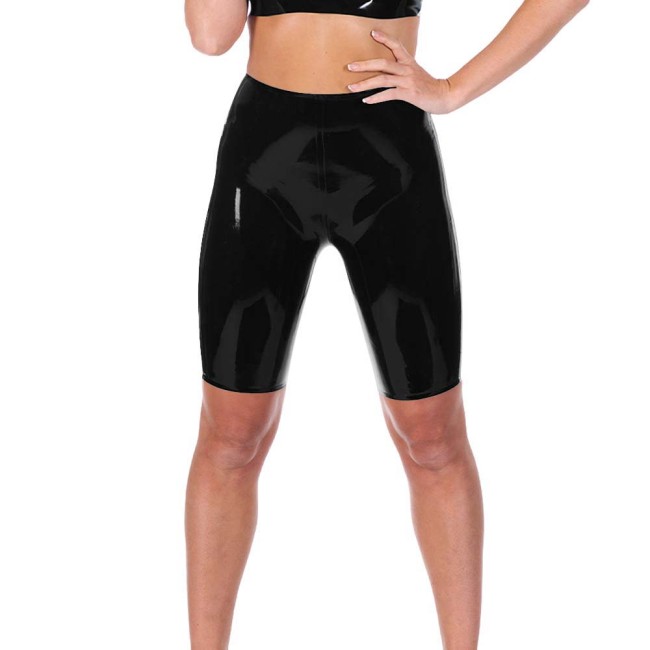 Women's Plus Size Shiny PVC High-Waisted Shorts with Pockets Casual Glossy Leather Hot Pants for Everyday Wear Weekend Outings