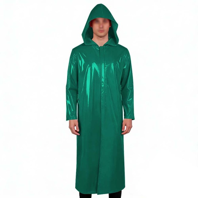 Mens Womens Long Hoodies Jacket Vinyl Long Sleeve PVC Leather Trench Coat Wetlook Cosplay Outfits Zipper Long Coat Tops Clubwear