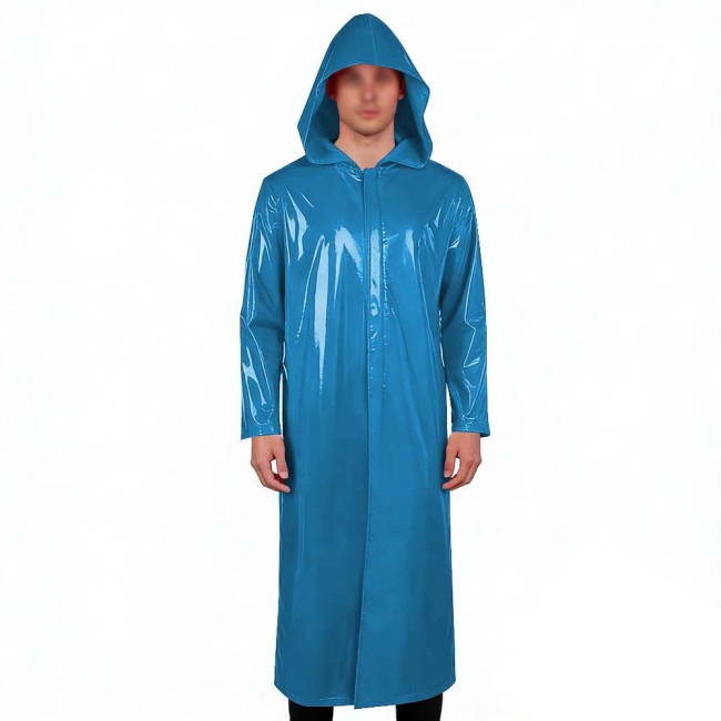Mens Womens Long Hoodies Jacket Vinyl Long Sleeve PVC Leather Trench Coat Wetlook Cosplay Outfits Zipper Long Coat Tops Clubwear