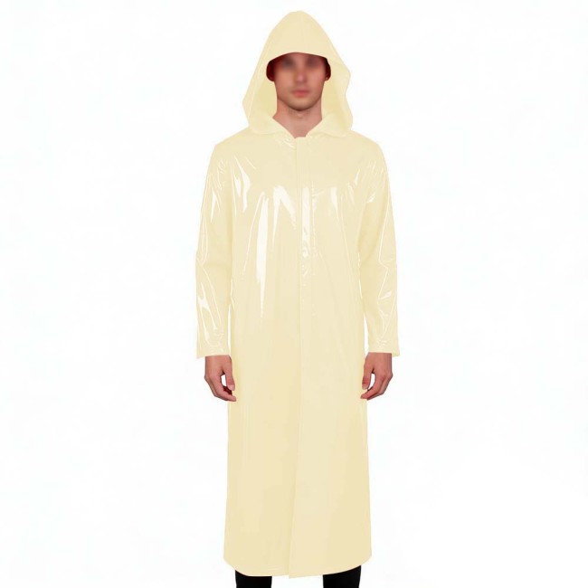 Mens Womens Long Hoodies Jacket Vinyl Long Sleeve PVC Leather Trench Coat Wetlook Cosplay Outfits Zipper Long Coat Tops Clubwear