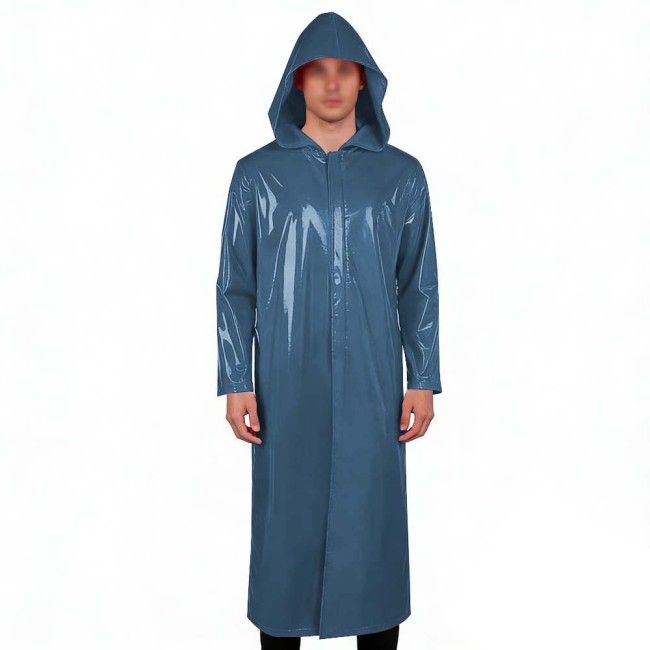 Mens Womens Long Hoodies Jacket Vinyl Long Sleeve PVC Leather Trench Coat Wetlook Cosplay Outfits Zipper Long Coat Tops Clubwear