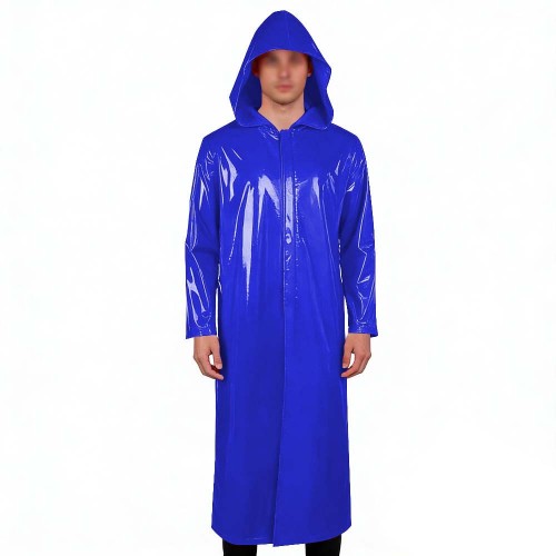 Mens Womens Long Hoodies Jacket Vinyl Long Sleeve PVC Leather Trench Coat Wetlook Cosplay Outfits Zipper Long Coat Tops Clubwear