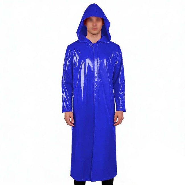 Mens Womens Long Hoodies Jacket Vinyl Long Sleeve PVC Leather Trench Coat Wetlook Cosplay Outfits Zipper Long Coat Tops Clubwear