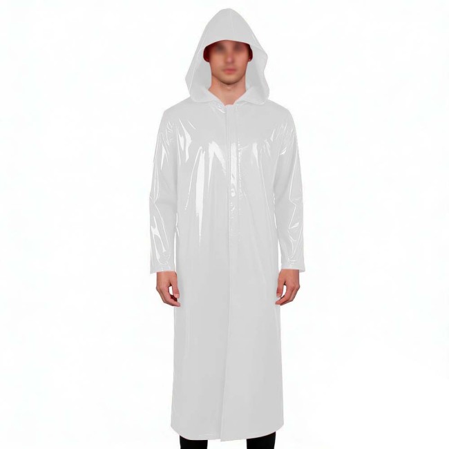 Mens Womens Long Hoodies Jacket Vinyl Long Sleeve PVC Leather Trench Coat Wetlook Cosplay Outfits Zipper Long Coat Tops Clubwear