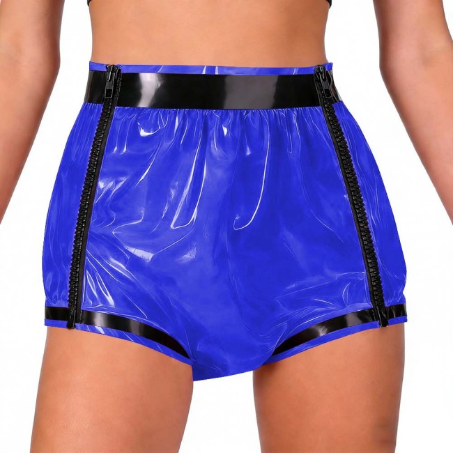 Adult Baby Diaper Pants Sexy Glossy Double Zipper Patchwork Shorts Masquerade Panites Underwear Wet Look Underpants Diaper Cover