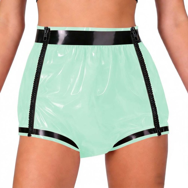 Adult Baby Diaper Pants Sexy Glossy Double Zipper Patchwork Shorts Masquerade Panites Underwear Wet Look Underpants Diaper Cover