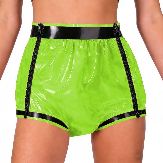Adult Baby Diaper Pants Sexy Glossy Double Zipper Patchwork Shorts Masquerade Panites Underwear Wet Look Underpants Diaper Cover