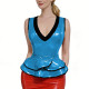 Plus Szie PVC Shiny Peplum Tops for Womens Sleeveless V-Neck Wet Look Blouse Ruffled Hem Tank Top Fetish Clubwear Party Outfits