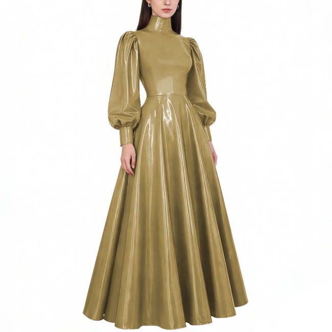 Copy Fashion Casual Square Collar Sleeveless Faux PVC Leather Long Dress Sexy Female Solid Color Straight Ankle Length Dress Vestidos