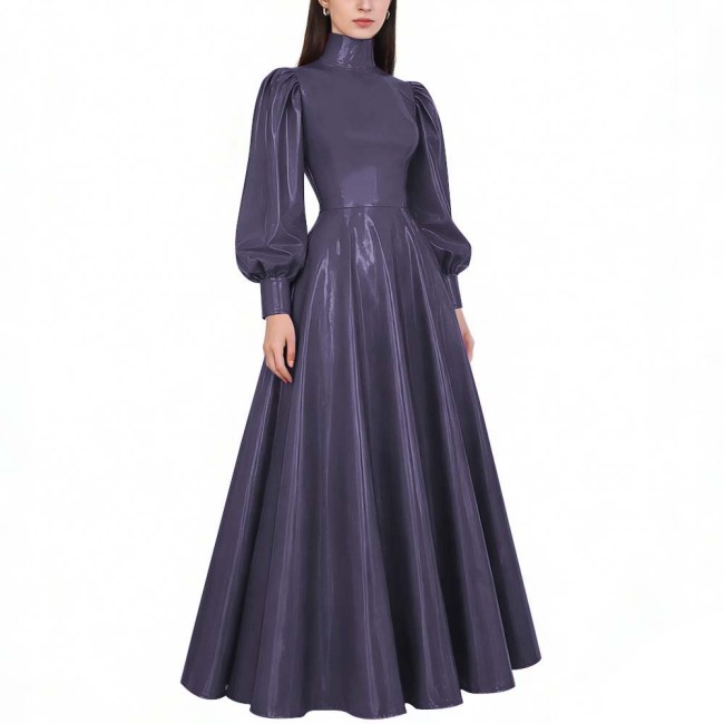 Copy Fashion Casual Square Collar Sleeveless Faux PVC Leather Long Dress Sexy Female Solid Color Straight Ankle Length Dress Vestidos